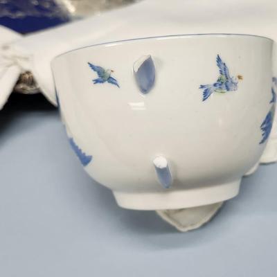 Sale Photo Thumbnail #477: This spectacular setting comes just as it was used for many many years for a ladies breakfast!
Included with this magnificent setting is the silver plate butlers tray. 
This is bone chine, dating from 1909 to 1910, made in England.
Included are:  2 piece 