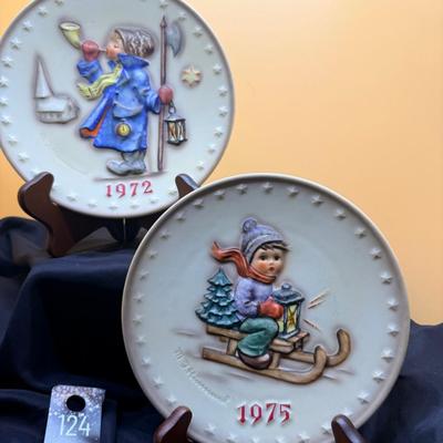 Sale Photo Thumbnail #487: 1975 Boy on Sled, hand painted. 
1972 The Messenger,  hand painted
Produced in West Germany
very good condition
7.5 inch diameter