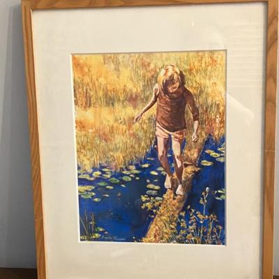 Vintage Dorothy Flanagan Original Watercolor: "Whispers on the Lily Path" – Framed