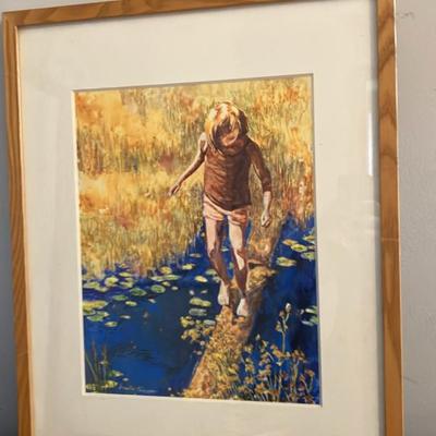 Vintage Dorothy Flanagan Original Watercolor: "Whispers on the Lily Path" – Framed
