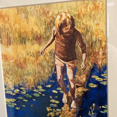 Vintage Dorothy Flanagan Original Watercolor: "Whispers on the Lily Path" – Framed