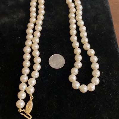 Vintage 28" Knotted White Freshwater Pearl Necklace with Gold Clasp - 7-8mm Pearls