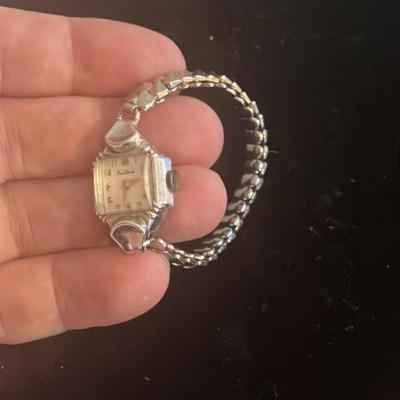 Vintage “Pearlhard” Brand Ladies Manual Wind Rectangular Wristwatch - Silver Bracelet