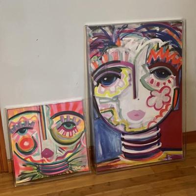 Vibrant "Chica" Series Duo by Windy O’Connor – Original Mixed Media Canvases