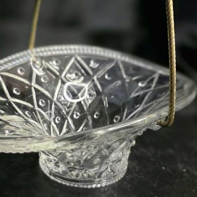 Vintage Avon Pressed Glass Basket with Gold Rope Handle | Mid-Century Collectible Trinket Dish