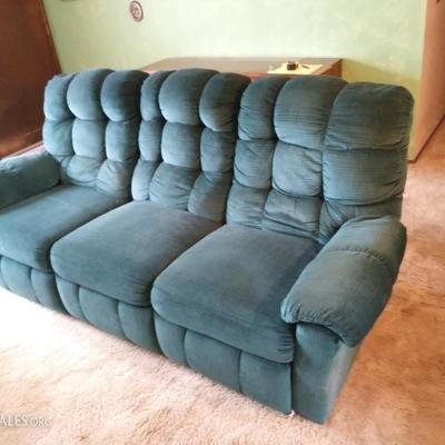 Reclinable Teal Velvet Sofa & Easychair