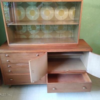 Chestnut Wood and Glass Cabinet (Set)