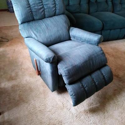 Reclinable Teal Velvet Sofa & Easychair