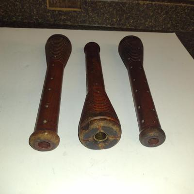 Three Wooden Antique Textile Bobbins/Spools