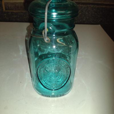 Blue American Bicentennial Bale Top Ball Jar