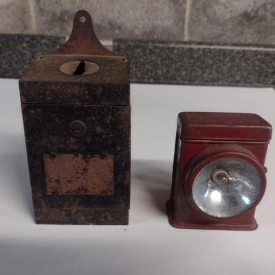 Pair of Vintage Collectibles- Metal Bank and Flashlight