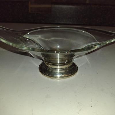 Web Small, Divided Glass Relish Dish with Weighted Sterling Silver Base