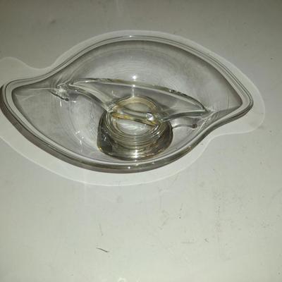 Web Small, Divided Glass Relish Dish with Weighted Sterling Silver Base