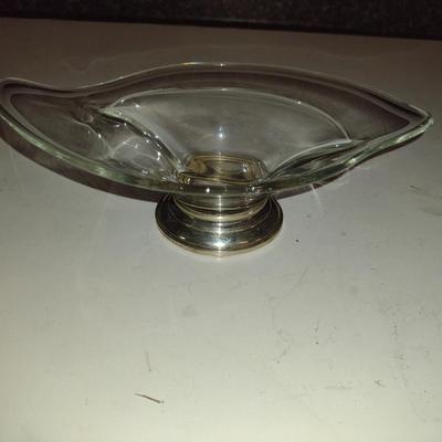 Web Small, Divided Glass Relish Dish with Weighted Sterling Silver Base