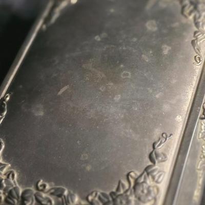 Antique Silver-Plated Floral Jewelry Box with Velvet Lining | Ornate Footed Trinket Box