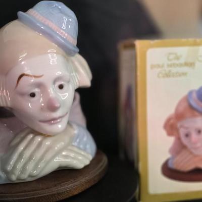Paul Sebastian “Feelings” Porcelain Clown Bust by Meico – Vintage 1980s Glazed Figurine on Wooden Base