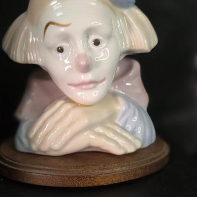 Paul Sebastian “Feelings” Porcelain Clown Bust by Meico – Vintage 1980s Glazed Figurine on Wooden Base