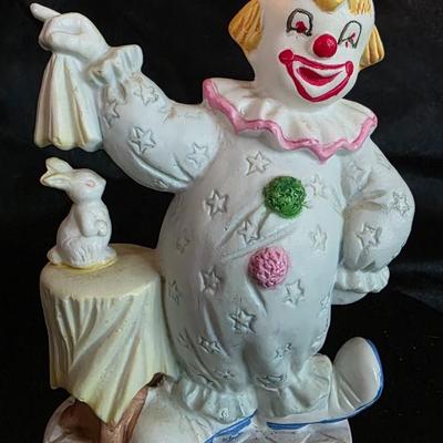Vintage Porcelain Clown with Rabbit Figurine – Star-Patterned Magician Clown Collectible