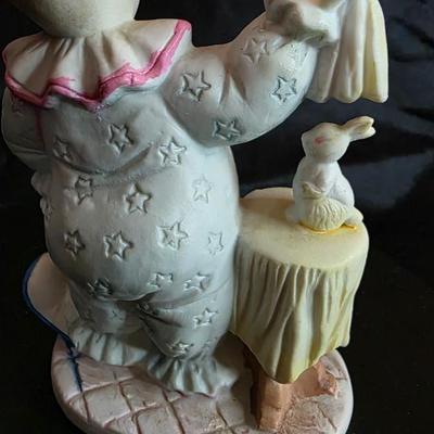 Vintage Porcelain Clown with Rabbit Figurine – Star-Patterned Magician Clown Collectible