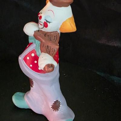 Vintage Hand-Painted Ceramic Clown Figurine – Polka Dot Performer with Violin