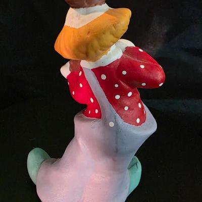 Vintage Hand-Painted Ceramic Clown Figurine – Polka Dot Performer with Violin