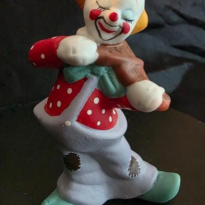 Vintage Hand-Painted Ceramic Clown Figurine – Polka Dot Performer with Violin