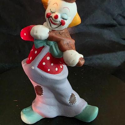 Vintage Hand-Painted Ceramic Clown Figurine – Polka Dot Performer with Violin