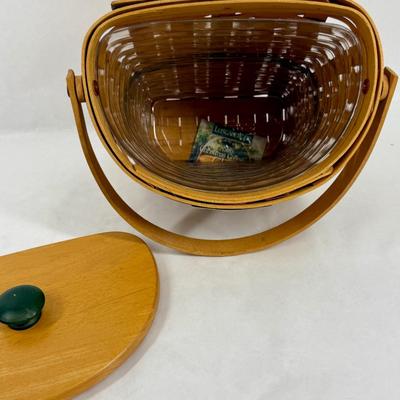Vintage Longaberger 1998 Christmas Collection Glad Tidings Basket with wooden lid and green accent weaving