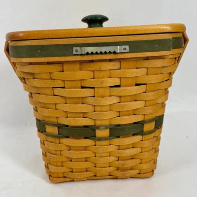 Vintage Longaberger 1998 Christmas Collection Glad Tidings Basket with wooden lid and green accent weaving