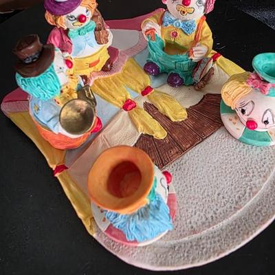Vintage Miniature Clown Musician Tea Set – Five-Piece Circus Band Display with Original Box