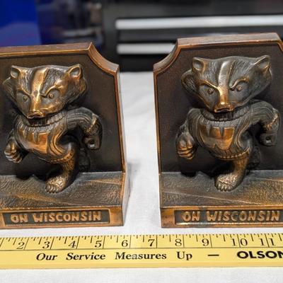 UW Badger Brass Book Ends