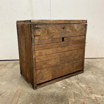 Sale Photo Thumbnail #1827: made from vegetable or fruit crates 
several drawers ( no pulls)
possibly a tackle or tool chest 
measures 18" wide x 10.25" deep x 17" high