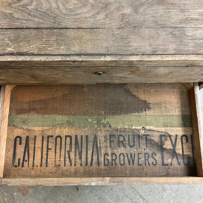 Sale Photo Thumbnail #1833: made from vegetable or fruit crates 
several drawers ( no pulls)
possibly a tackle or tool chest 
measures 18" wide x 10.25" deep x 17" high