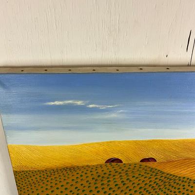 Sale Photo Thumbnail #1839: unframed- canvas measurements are 18" high x 36" wide 
signed lower right 
good condition