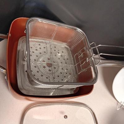 COPPER CHEF SKILLET, SERVING BOWWL AND PLATTER