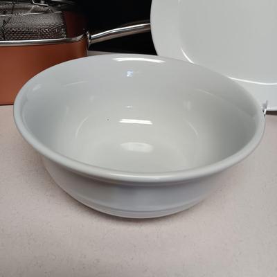 COPPER CHEF SKILLET, SERVING BOWWL AND PLATTER