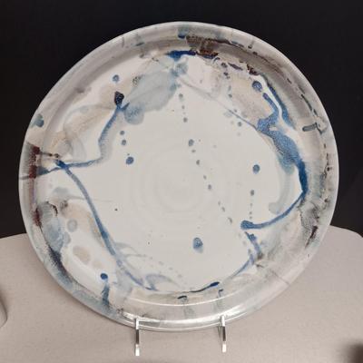 SIGNED CLAY PLATTER, DANSK SERVING BOWL. BUTTER DISH AND GRAVY BOAT