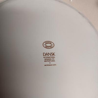 SIGNED CLAY PLATTER, DANSK SERVING BOWL. BUTTER DISH AND GRAVY BOAT