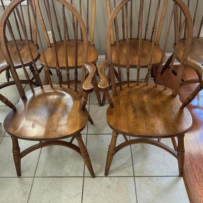 Solid Wood Dining Table with 6 Windsor Chairs