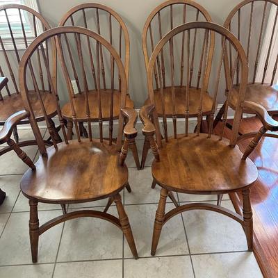 Solid Wood Dining Table with 6 Windsor Chairs