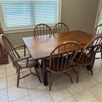 Solid Wood Dining Table with 6 Windsor Chairs