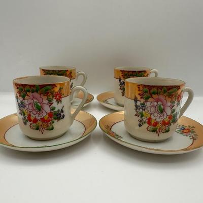 Vintage TA Japan Hand-Painted Floral Cups and Saucers