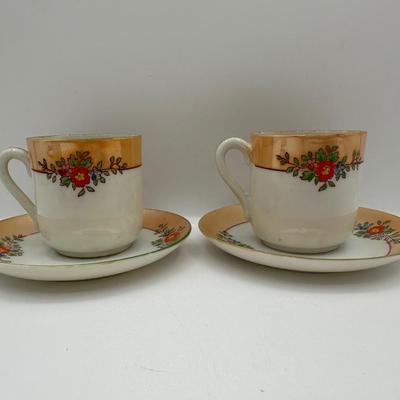 Vintage TA Japan Hand-Painted Floral Cups and Saucers