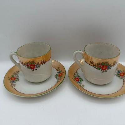 Vintage TA Japan Hand-Painted Floral Cups and Saucers
