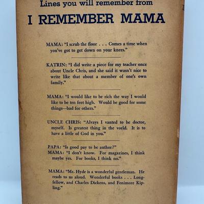 I Remember Mama By John Van Druten - FIRST EDITION