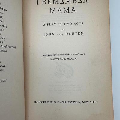 I Remember Mama By John Van Druten - FIRST EDITION
