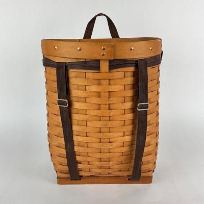 Sale Photo Thumbnail #1847: nylon straps with copper hardware made of woven splints 
16" high x 13" wide x 11" deep