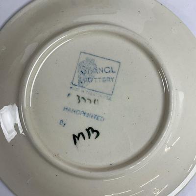 Sale Photo Thumbnail #1873: One large charger 14.5" diameter, 12 salad plates 9" diameter, 1 covered sugar dish, 9 small bowls 5.5" diameter , 14 bread and butter plates, 13 saucers, 11 teacups 
all in good condition