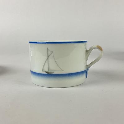 Sale Photo Thumbnail #1876: made in italy , rare hard to find Salad and dessert plate set with one cup and saucer
teacup handle has been repaired 
marked on back total of 7 plates