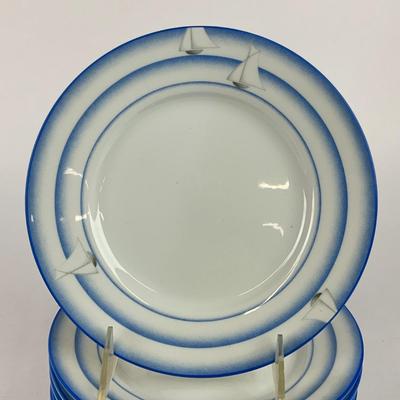 Sale Photo Thumbnail #1877: made in italy , rare hard to find Salad and dessert plate set with one cup and saucer
teacup handle has been repaired 
marked on back total of 7 plates